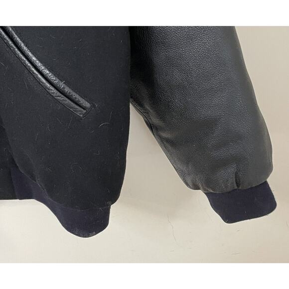 VTG 80s Varsity Letterman Wool/Leather Bomber Jacket Floor Sanding Trade Men XL - Picture 11 of 14